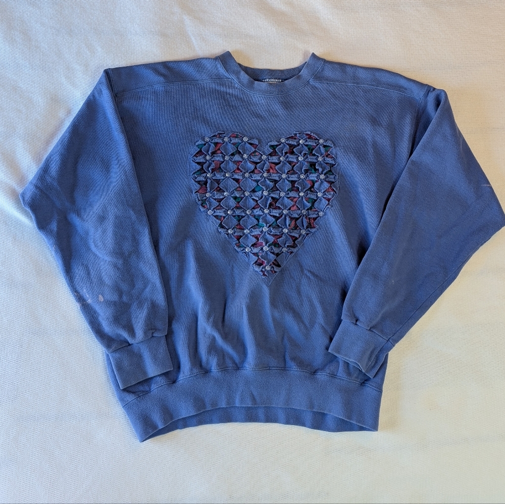 Tultex Blue Sweater with Heart Design